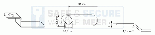 Eurolocks losse sluitlip Kruis-aansluiting 2 mm. dik, type 7231231 schuin verloop 4,8 mm. lengte 31 mm. 