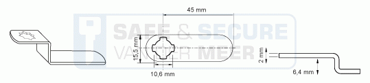 Eurolocks losse sluitlip Kruis-aansluiting 2 mm. dik, type 7231645 haaks gebogen 6,4 mm. lengte 45 mm. 