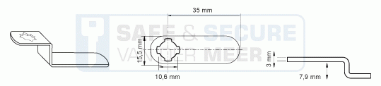 Eurolocks losse sluitlip Kruis-aansluiting 3 mm. dik, type 7342035 haaks gebogen 7,9 mm. lengte 35 mm. 