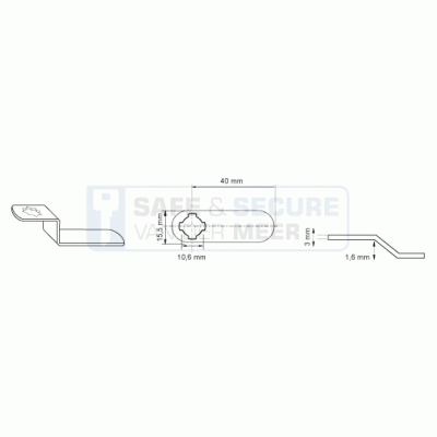Eurolocks losse sluitlip Kruis-aansluiting 3 mm. dik, type 7330440 schuin verloop 1,6 mm. lengte 40 mm. 