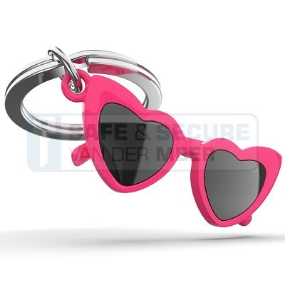Metalmorphose sleutelhanger zonnebril in hartjesvorm roze 